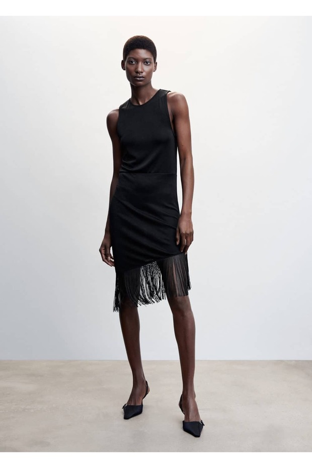 Püsküllü Asimetrik Elbise - 2