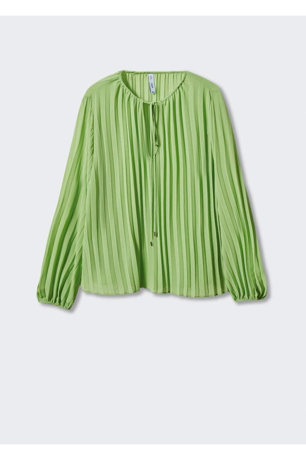 Plissierte Bluse mit Puffärmeln - 3