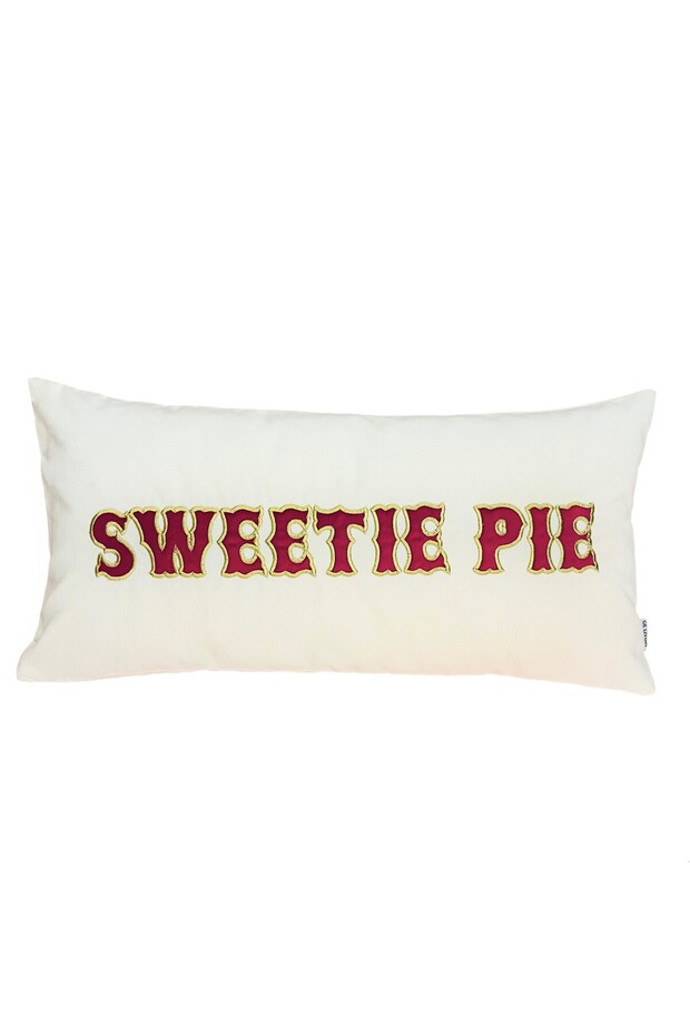 Sweetie Pie Patterned Cream Velvet Throw Pillow Cover (30 cm x 60 cm)