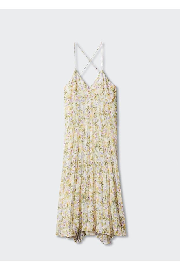 Çiçekli Pilili Elbise - 3