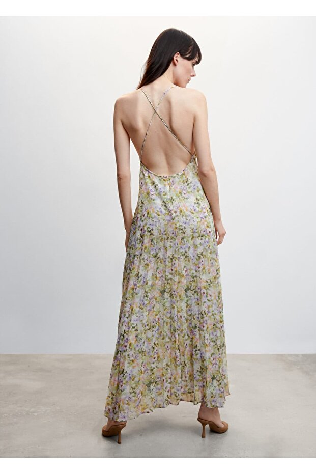 Çiçekli Pilili Elbise - 4