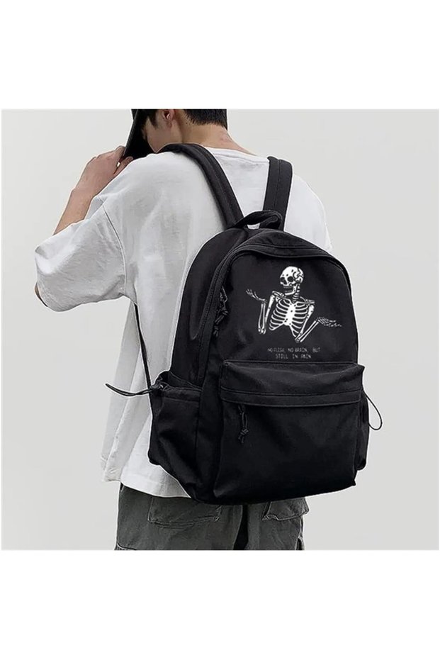 Confused Skeleton Printed Backpack GOFEEL