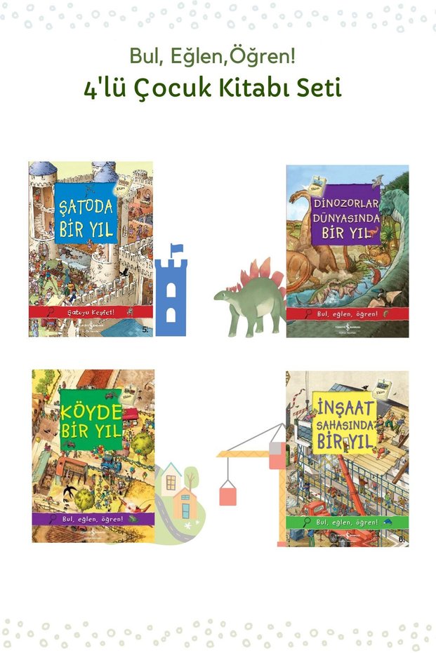 One Year in the Barn, One Year in the World of Dinosaurs, One Year in the Village, One Year on the Construction Site, Set of 4