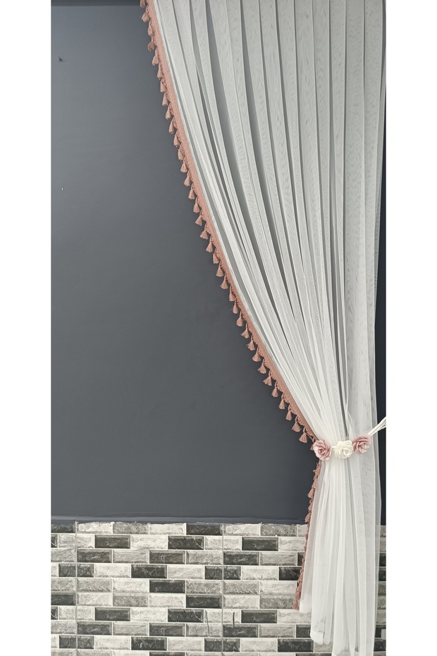 2 Wing Background Curtain with Dried Rose Tassels Floral 2 Wing Tulle Background Curtain
