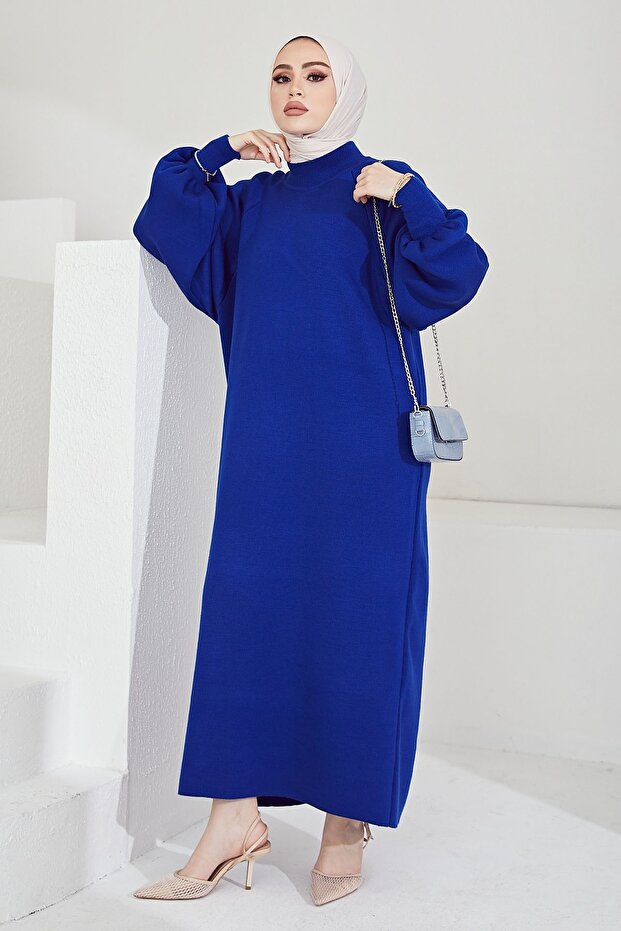 Mina Balloon Sleeve Knitwear Hijab Dress - Cobalt Blue