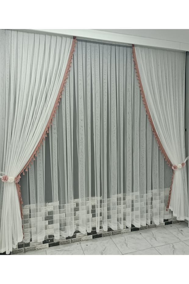 Sheer Curtain and Drapery Curtain Tasseled Drapery Curtain Set