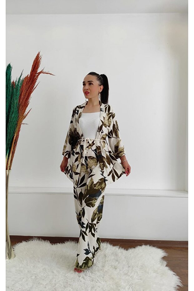 طقم كيمونو منقوش برباط - 5