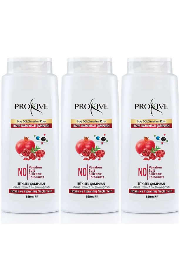 Proxıve Tuzsuz Parabensiz Silikonsuz Boyasız Bitkisel Boya Koruyucu Şampuan 650 ml X 3 Lü Avantaj - 2