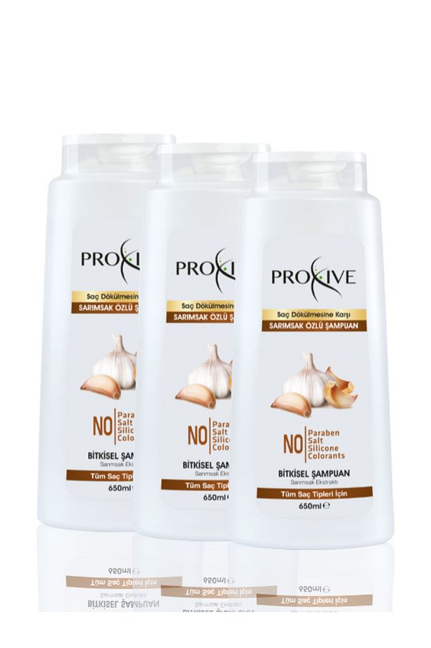 Proxıve Tuzsuz Parabensiz Silikonsuz Boyasız Sarımsak Özlü Şampuan 650 ml x 3 Lü Avantaj - 1