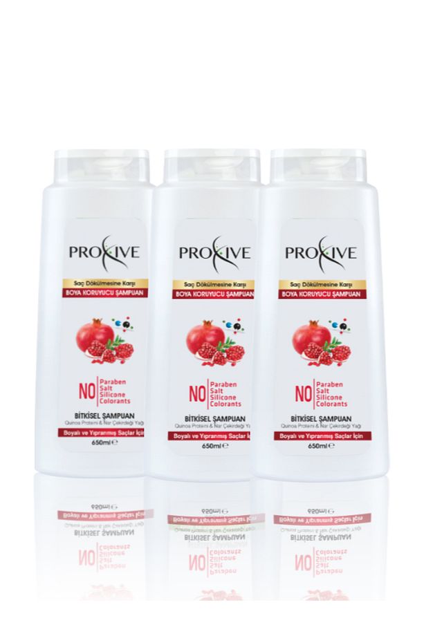 Proxıve Tuzsuz Parabensiz Silikonsuz Boyasız Bitkisel Boya Koruyucu Şampuan 650 ml X 3 Lü Avantaj - 1