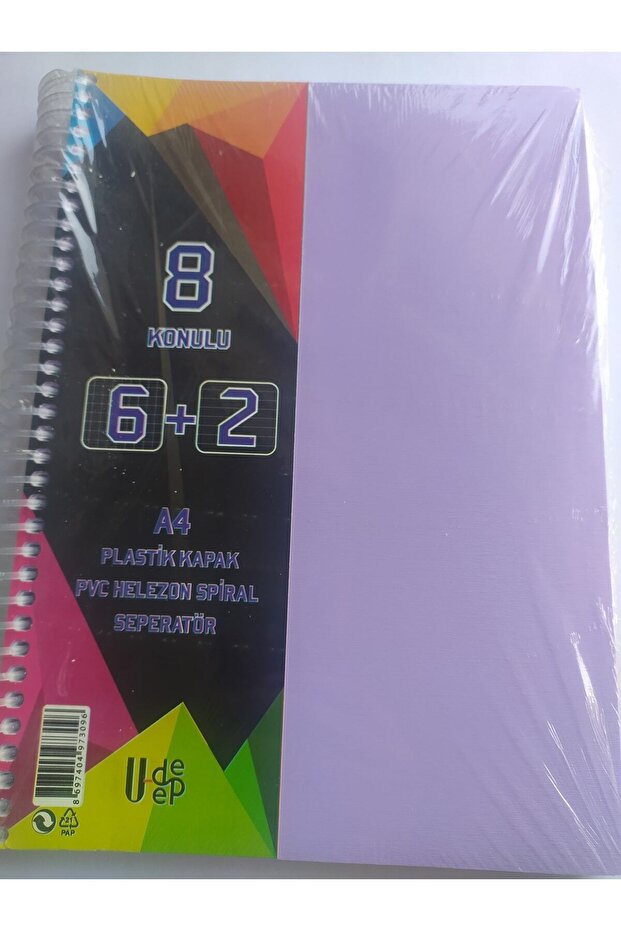 دفتر ملاحظات كبير الحجم مقاس A4 مكون من 8 مواد وغطاء بلاستيكي حلزوني و6 مربعات + 2 دفتر ملاحظات مبطن