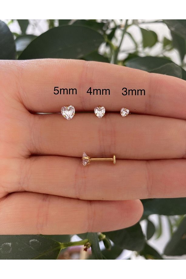 çelik 1 adet zirkon kalp model tragus helix conch forwardhelix kıkırdak lobe uyumlu piercing küpe - 1