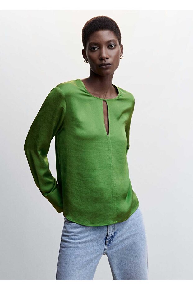 Yırtmaçlı Saten Bluz - 1