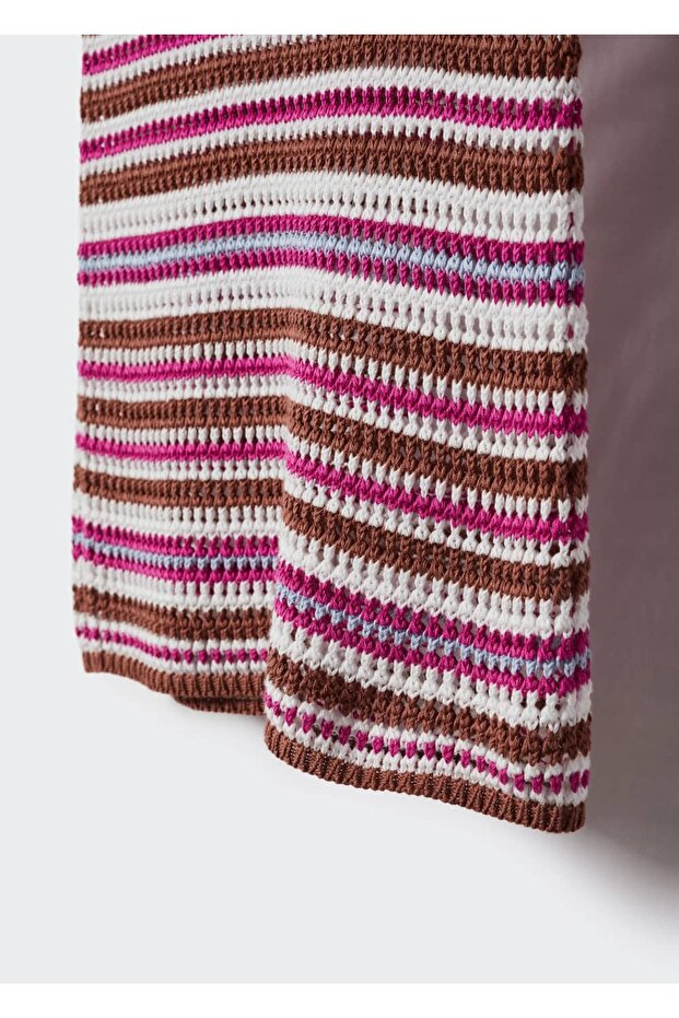 Çizgili triko mini etek - 5