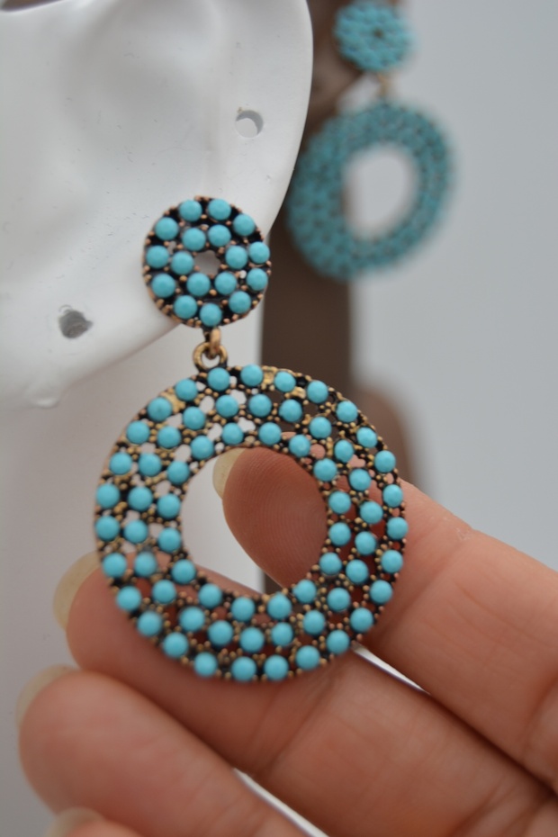 أقراط كبيرة من الحجر الفيروزي - 2