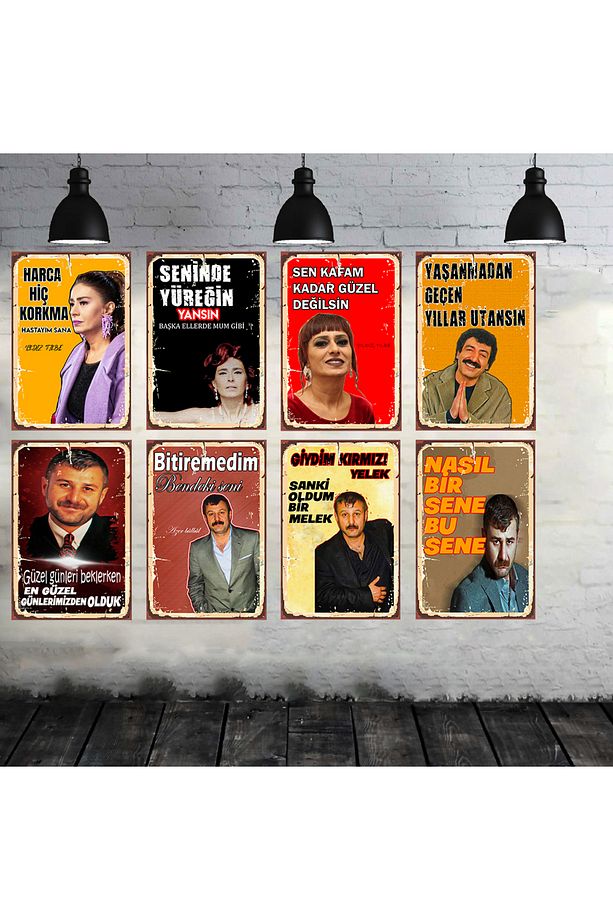Arabeskçi Seti Yıldız Tilbe Azer Bülbül Müslüm Gürses 8 Adet 20x30 Cm Retro Ahşap Tablo - 1