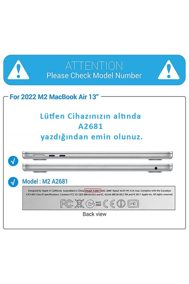 Macbook Air M2 M3 M4 13.6” A2681 A3113 A3240 Uyumlu Kapak Kılıf Parlak Şeffaf Transparan Kapak - 3