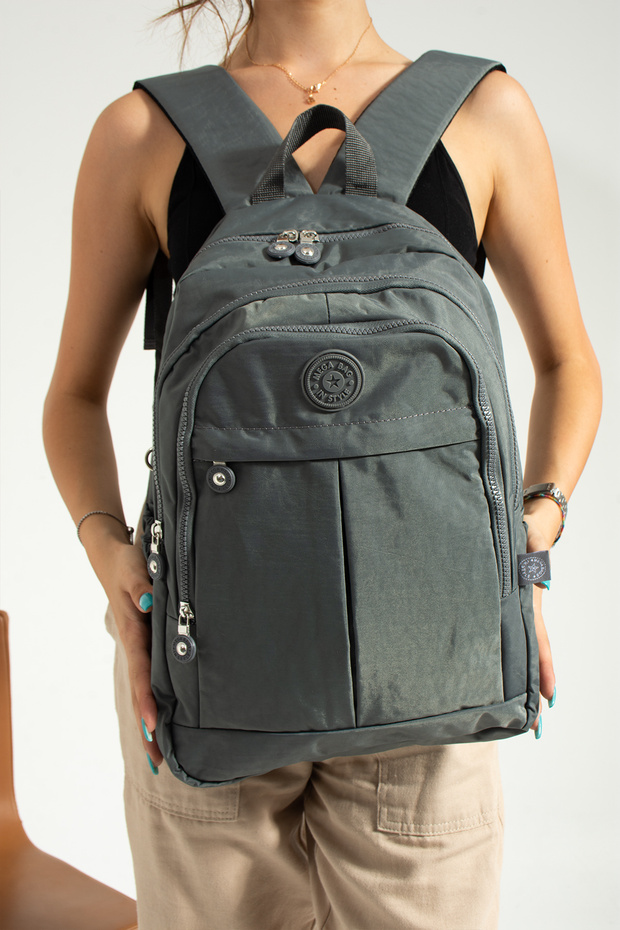 حقيبة مدرسية كبيرة الحجم باللون الرمادي متعددة الأقسام - 4