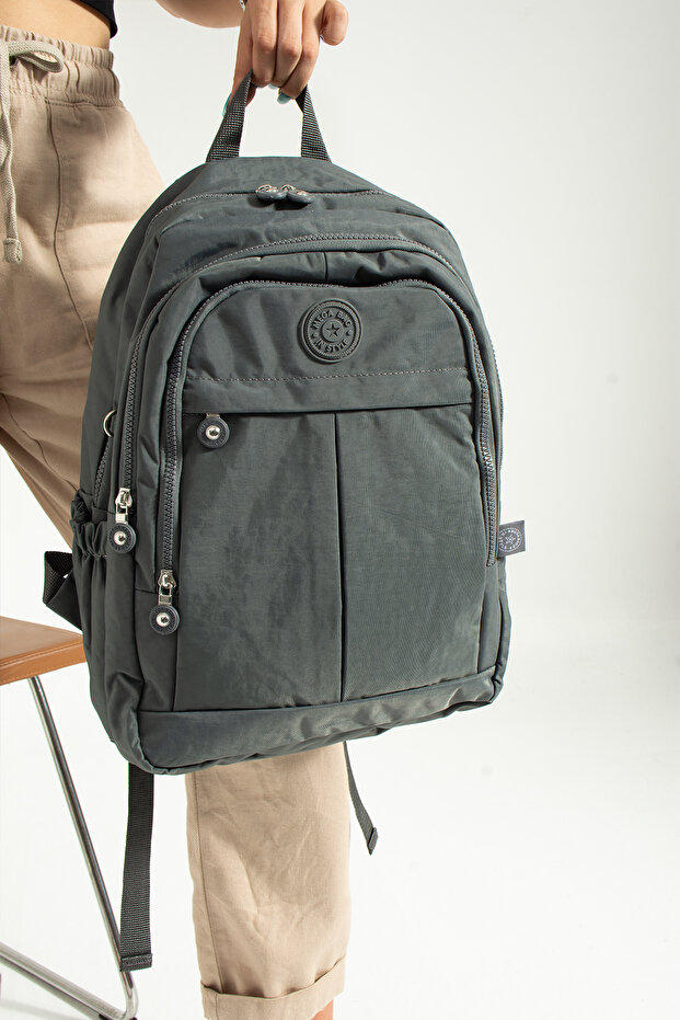 حقيبة مدرسية كبيرة الحجم باللون الرمادي متعددة الأقسام - 2