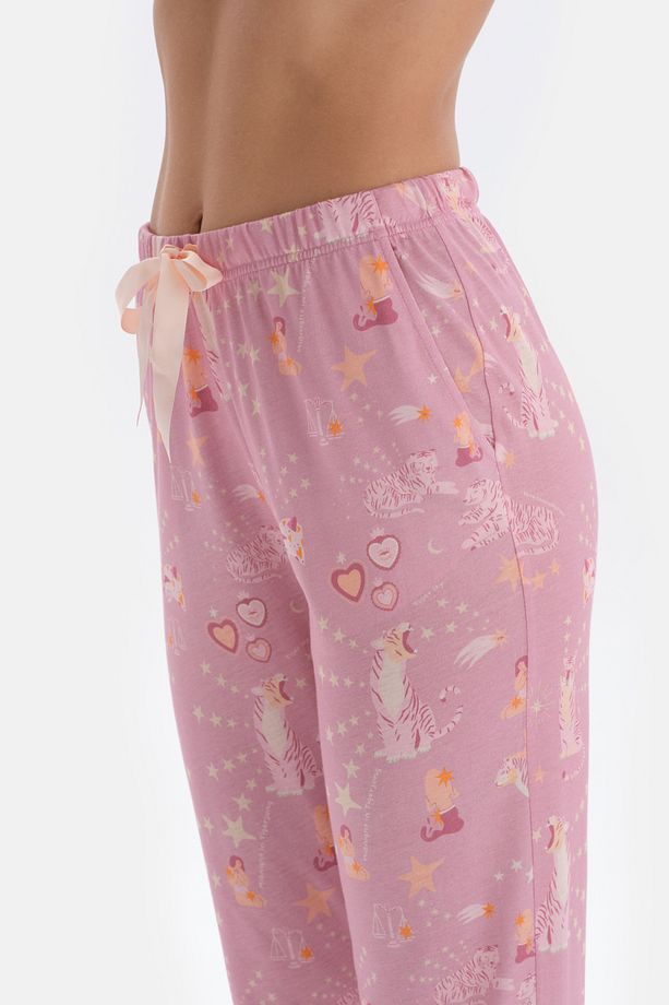 Pembe Metraj Baskılı Gömlek Pantolon Pijama Takımı - 5
