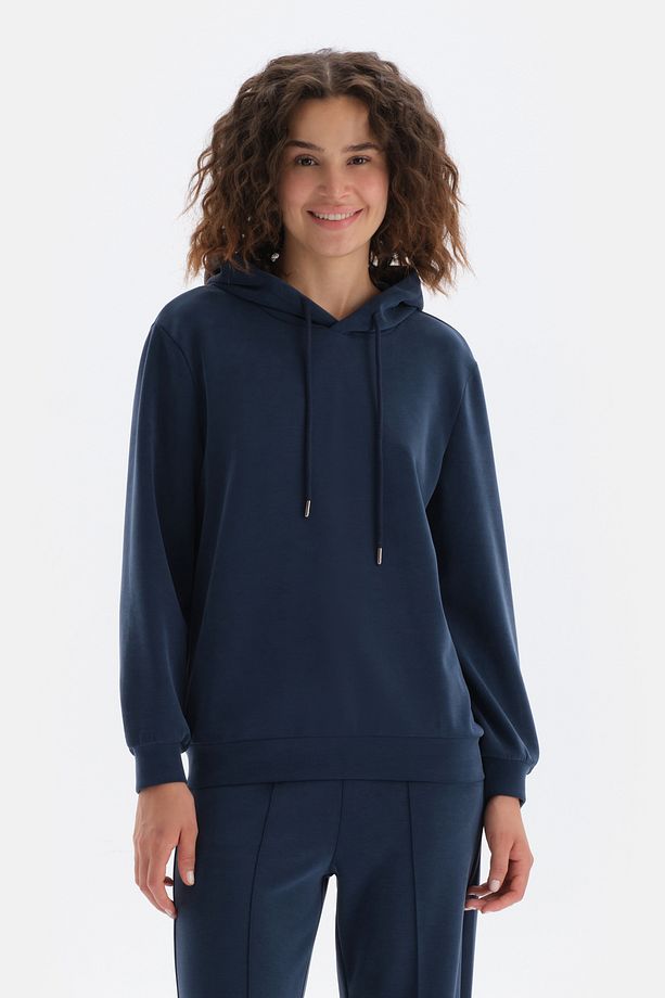 Indigo Uzun Kollu Kapüşonlu Sweatshirt - 1