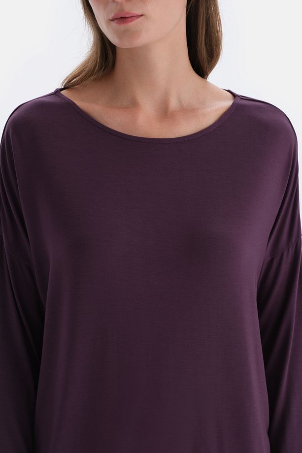 Mor Kayık Yaka Uzun Kollu Modal Pijama Takımı - 4