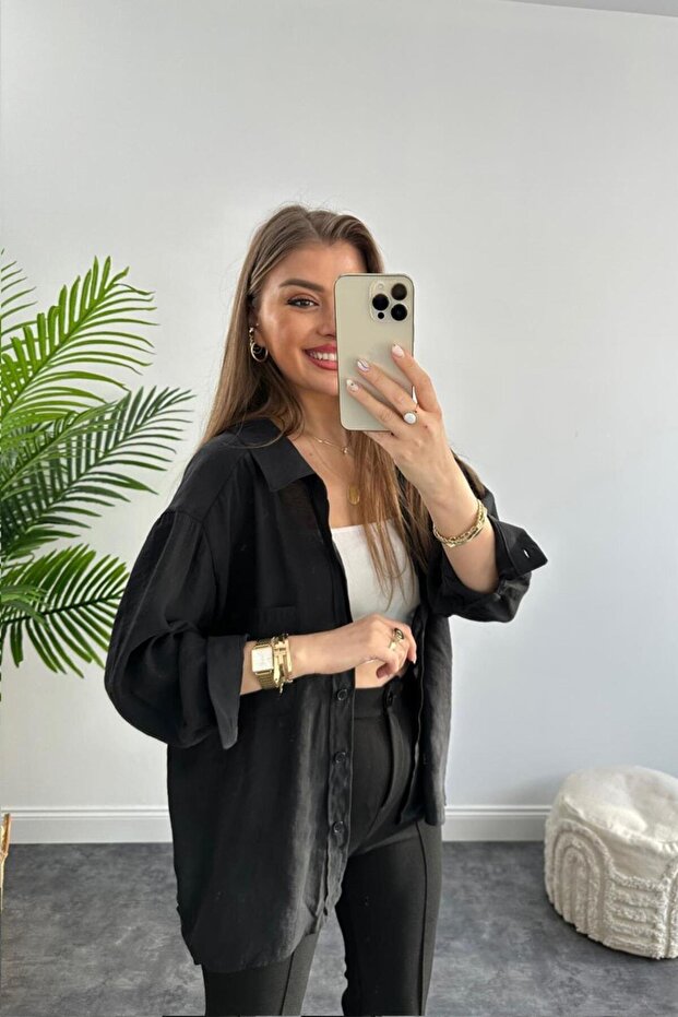 Lüx Kalite Basic Salaş Gömlek Siyah - 4