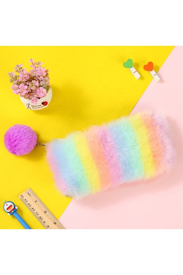 Plush Pencil Case School Prep Pencil Bag Soft Colored Plush Pen Holder