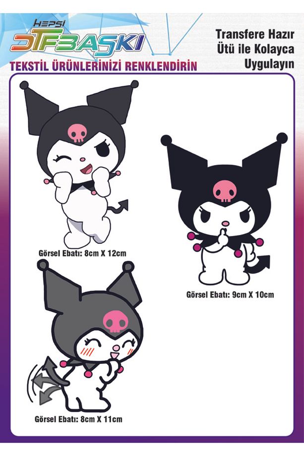 Kuromi 3 Adet Ütü ile Yapışan Tekstil DTF Baskı - 1