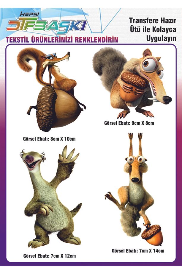 Buz Devri Ice Age Ütü ile Yapışan Tekstil DTF Baskı - 1
