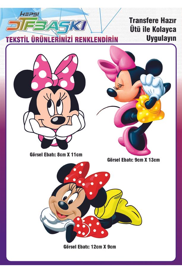 Minnie Mouse Ütü ile Yapışan Tekstil DTF Baskı - 1