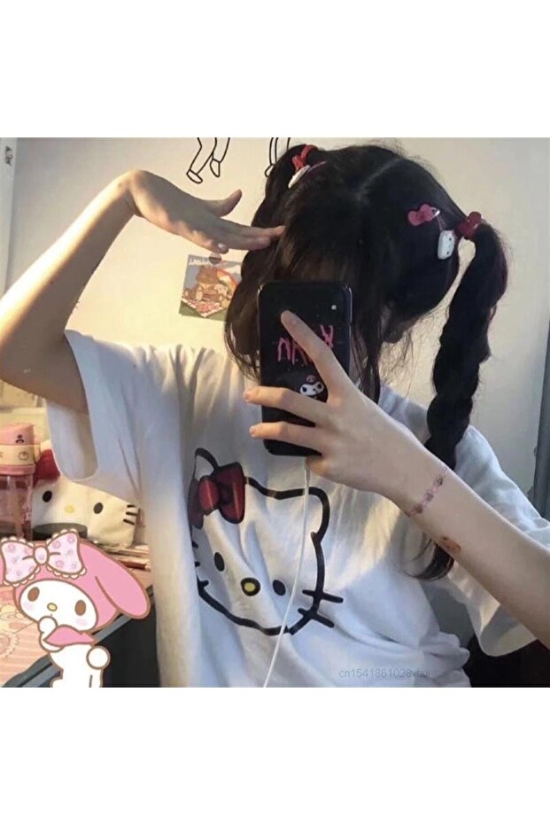 Hello Kitty Printed White Unisex Oversize T-Shirt