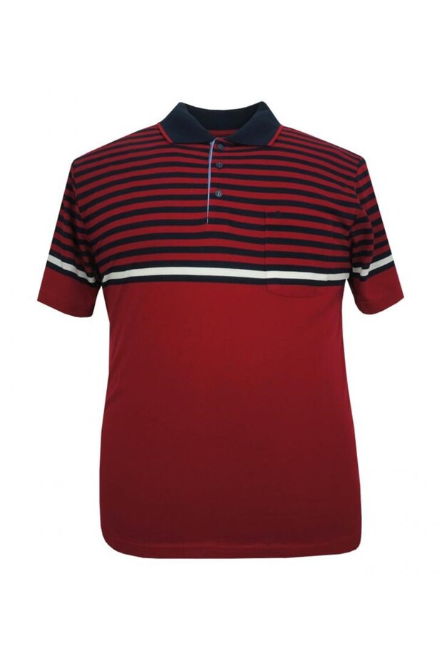 Plus Size Men's T-Shirt Polo Neck Pique Claret Red with Pockets