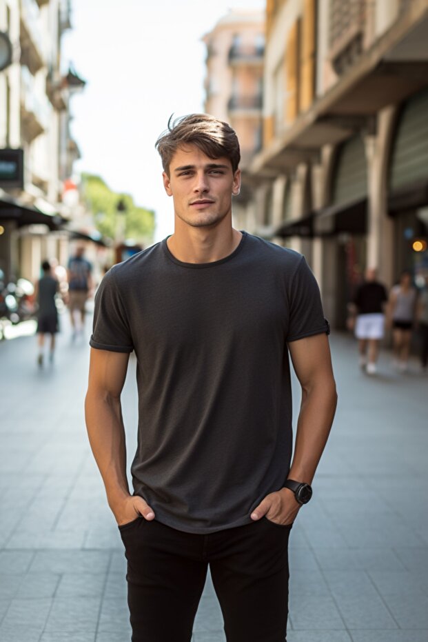 Unisex Antrasit Regular/Normal Kesim Basic Kısa Kollu T-Shirt TMNSS22TS0271 - 2