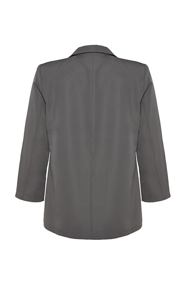 Gri Kruvaze Kapama Astarlı Büyük Beden Blazer Ceket TBBAW24AG00003 - 8
