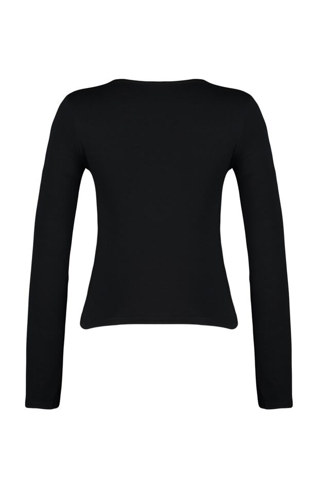 Siyah Pamuklu Esnek Kare Yaka Fitted/Vücuda Oturan Esnek Bluz TWOAW24BZ00165 - 8
