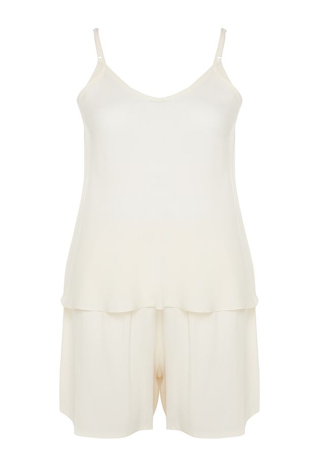 Ecru pántos viszkóz szőtt pizsama szett TBBSS23AI00021 - 8