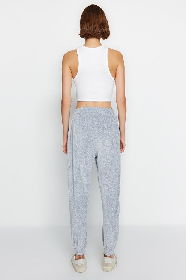 Graue lockere Jogger-Strick-Jogginghose aus Samt TWOAW21EA0201 - 7