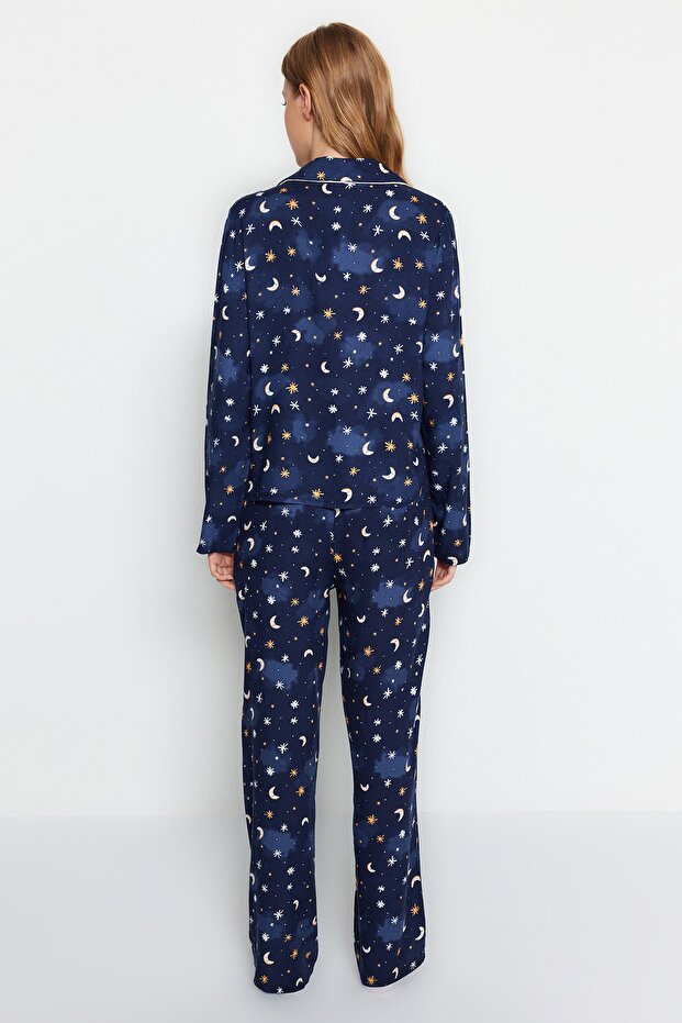 Indigo Galaksi Desenli Viskon Dokuma Pijama Takımı THMAW24PT00093 - 8