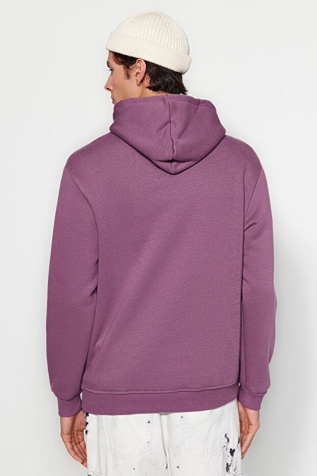 Lila Regular/Normal Kesim Uzay Nakışlı Kapüşonlu İçi Polar/Sıcak Tutan Sweatshirt TMNAW24SW00101 - 5