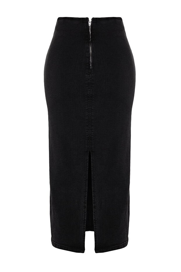 Udržitelnější midi džínová sukně s černým prošíváním TWOAW24ET00057 - 8