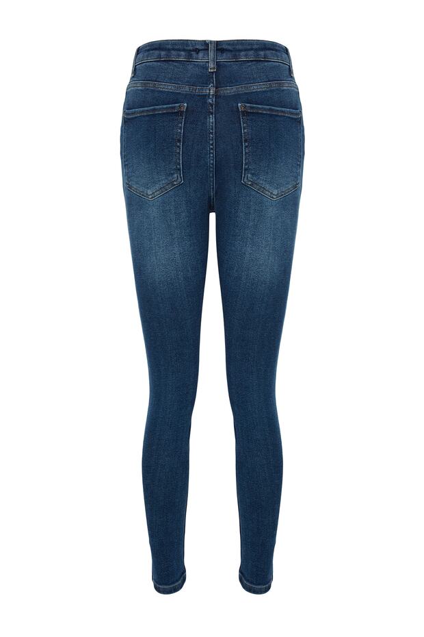 Lacivert Vücudu Saran Yüksek Bel Ekstra Esnek Skinny Jeans TWOAW24JE00068 - 7