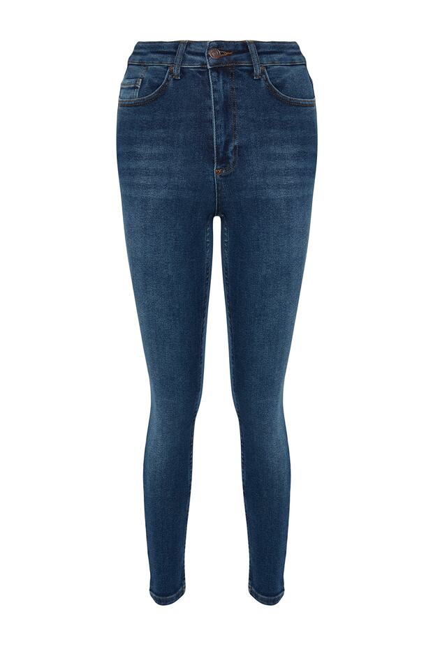 Lacivert Vücudu Saran Yüksek Bel Ekstra Esnek Skinny Jeans TWOAW24JE00068 - 5