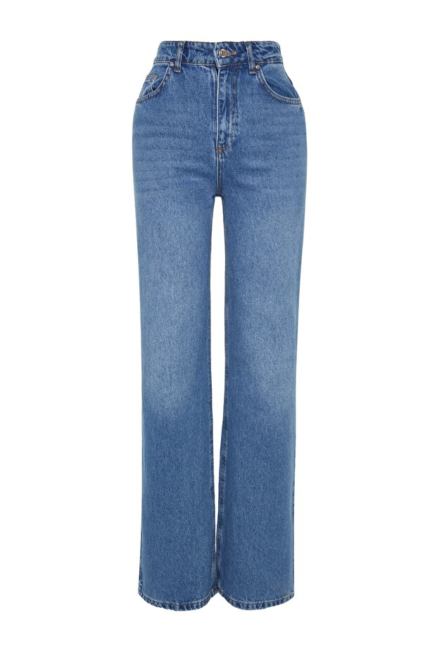 Kék magas derekú széles szárú széles szárú farmer TWOAW24JE00074 - 5