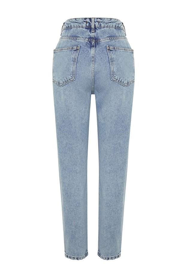Açık Mavi Yüksek Bel Mom %100 Pamuk Non-Stretch Jeans TWOAW24JE00076 - 8
