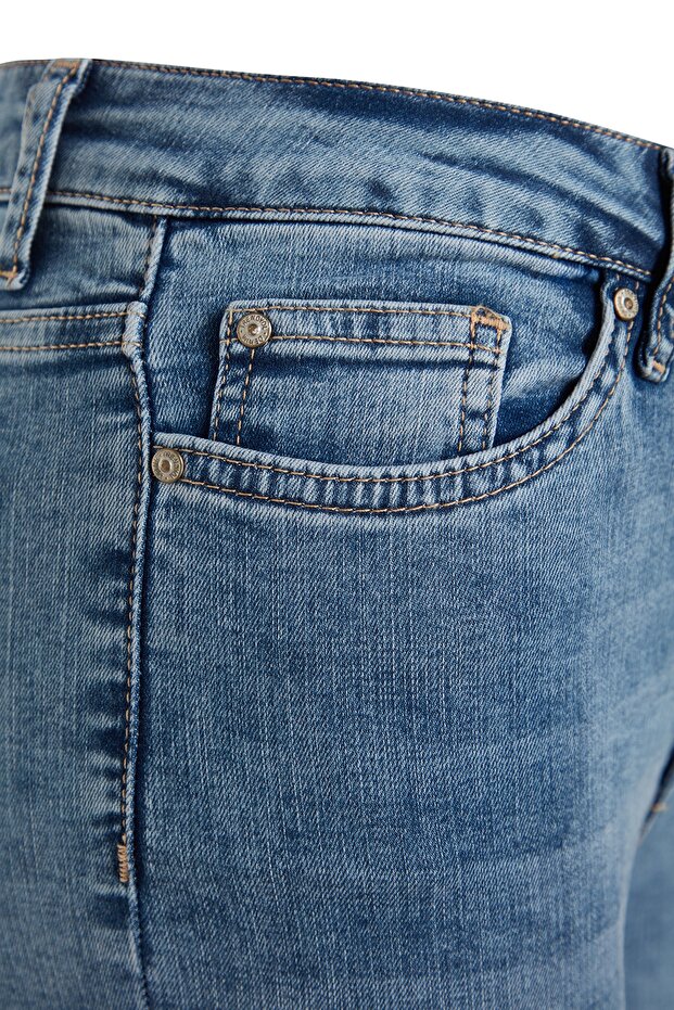 Tmavě modré elastické skinny džíny s vysokým pasem obepínající postavu TWOAW24JE00070 - 5