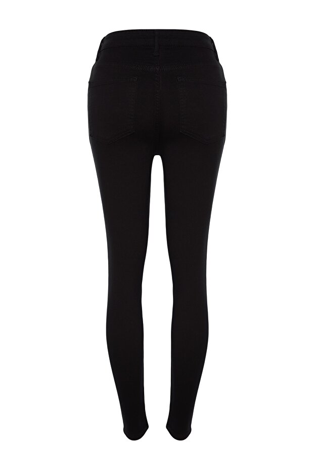 Solmayan Siyah Önden Düğmeli Yüksek Bel Ekstra Esnek Skinny Vücudu Saran Jeans TWOAW24JE00090 - 7