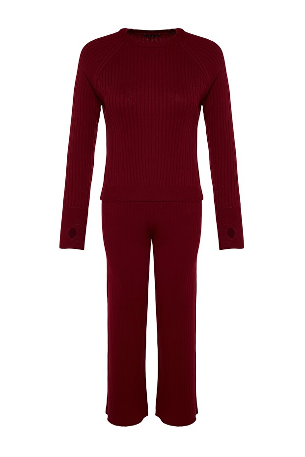 Bordo Basic Parmak Detaylı Triko Alt-Üst Takım TWOAW24AU00032 - 6