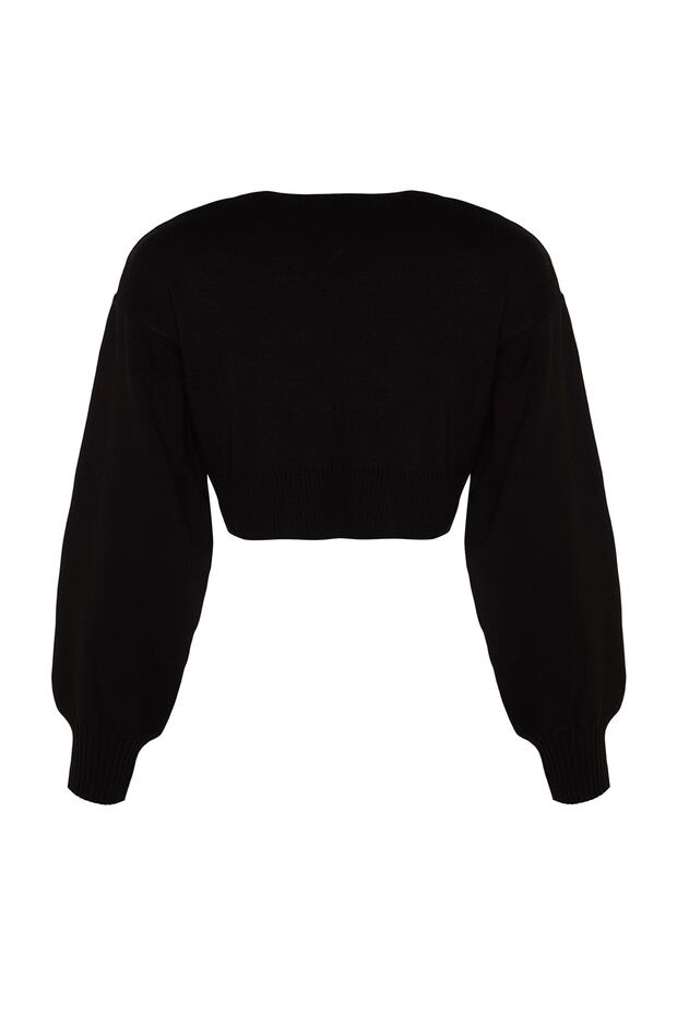 Siyah Süper Crop Basic Fiyonklu Triko Hırka TWOAW24HI00315 - 13