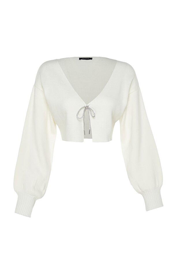 Ecru Super Crop Bow Detailed Knitwear Cardigan - Twoaw24Hi00315 - 7